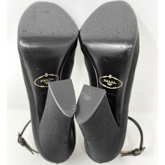 Prada Black Satin Gold Sequins Embellished Mary Jane Platform Pumps - Picture 8 of 9